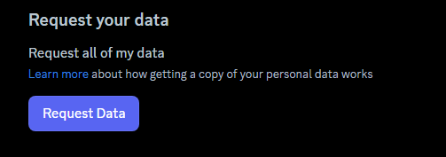 Image of Discord Export Data section in settings